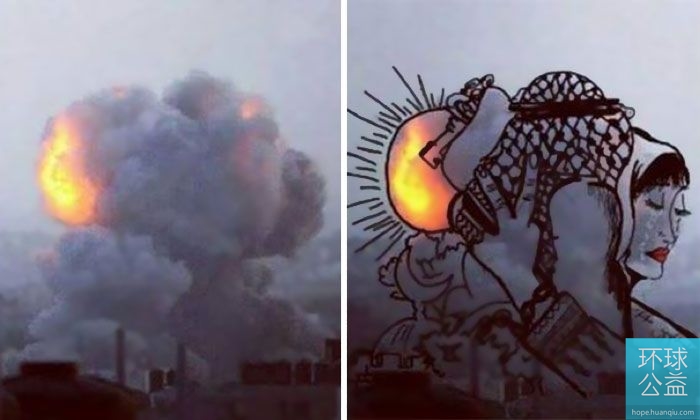 فنانون فلسطينيون يبدعون لوحات بدخان الحرب دعوة للسلام 