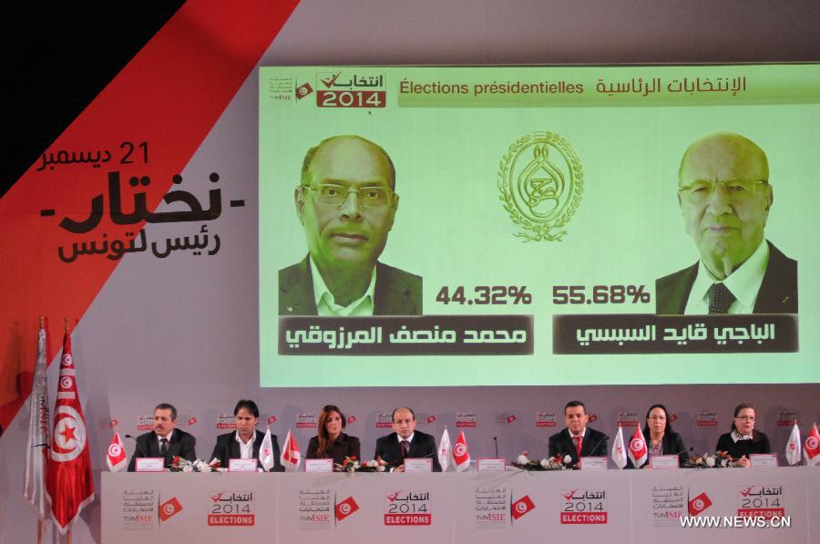 الباجي قائد السبسي يفوز برئاسة تونس بنسبة 55.68 %