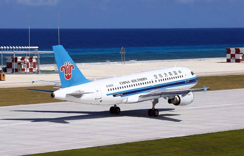 الصين تنجح في اختبار مطار شيد حديثا في بحر الصين الجنوبي 