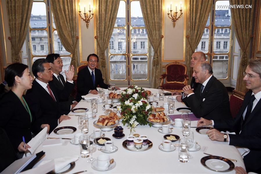 وزير خارجية الصين ونظيره الفرنسي السابق يشيدان بتنمية العلاقات الصينية-الفرنسية