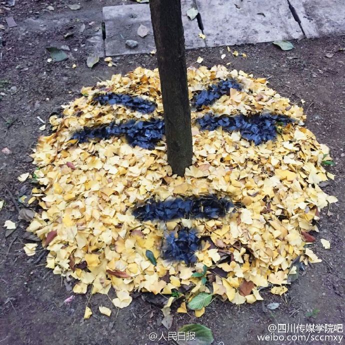 تشكيل تعابير وجه بأوراق الجنكة المتساقطة فى معهد صيني