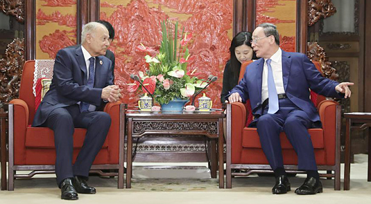نائب الرئيس الصيني يلتقي الأمين العام لجامعة الدول العربية ووزير الخارجية المصري