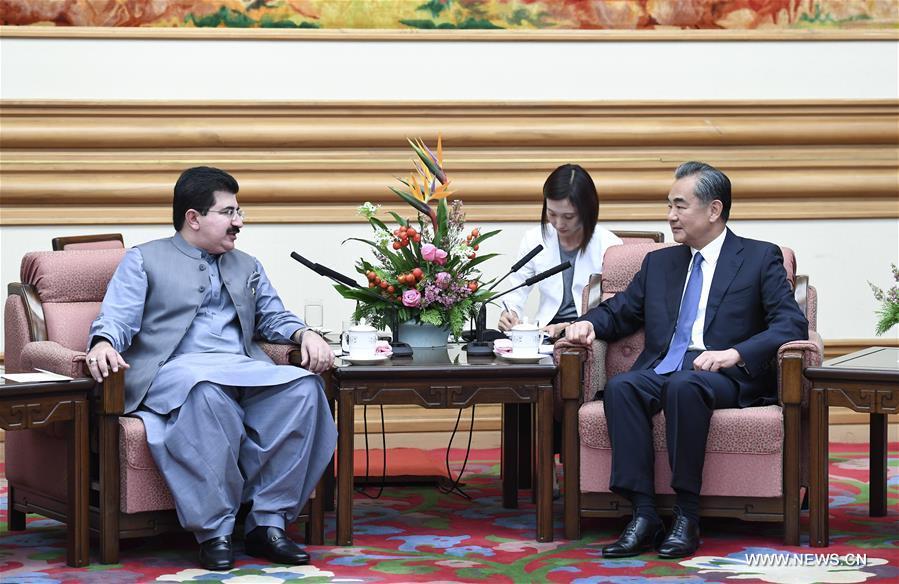 عضو بمجلس الدولة الصيني يلتقي برئيس مجلس الشيوخ الباكستاني