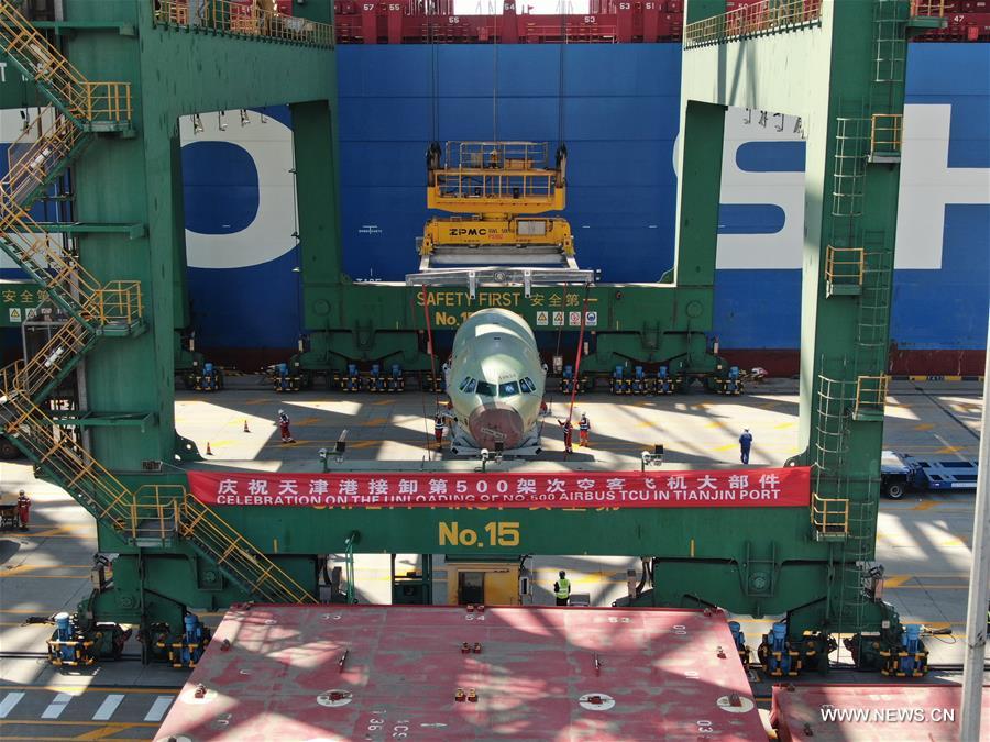 ميناء تياجين بشمالي الصين يكمل عملية التفريغ السليمة رقم 500 لمكونات طائرة إيرباص