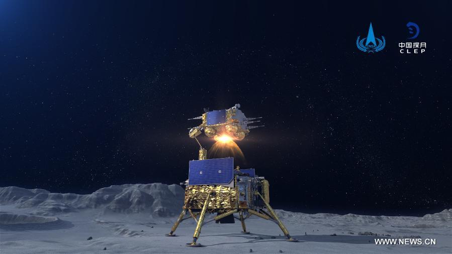 إقلاع مركبة فضائية صينية من على سطح القمر وعليها عينات منه