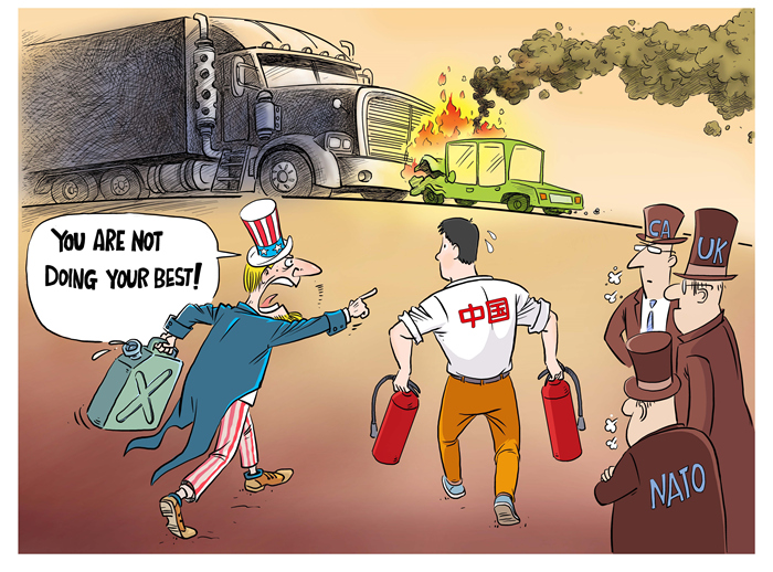 كاريكاتير: الأدوار الأمريكية في الأزمة الأوكرانية....مواصلة سكب الزيت على النار وإشعال نار الفتنة