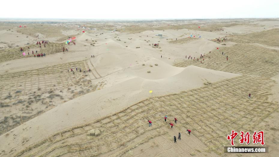 حملة شعبية لزخف الرمال في شمال غربي الصين