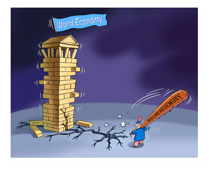 كاريكاتور: هيمنة الدولار .. الجاني الرئيسي في عدم الاستقرار الاقتصادي والمالي العالمي