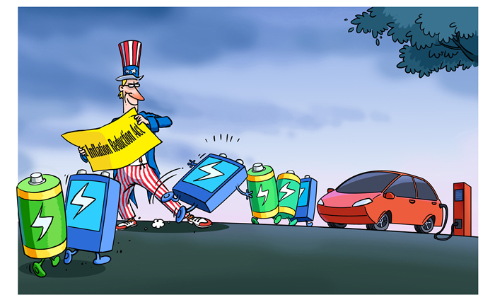 كاريكاتير:"قانون خفض التضخم" الأمريكي .. رِجل لعرقلة الصين