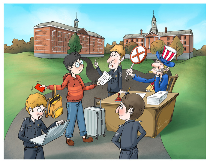 كاريكاتير: الطلاب الصينيون في أمريكا لا يسلمون أيضا من تحقيقات "الأمن القومي"