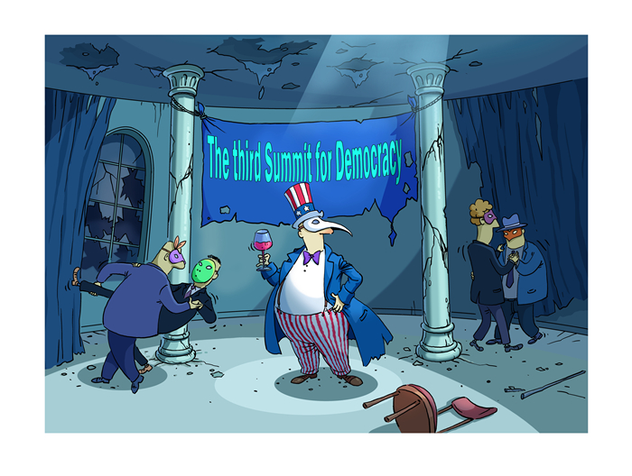 كاريكاتير: "قمة الديمقراطية" التي تقودها الولايات المتحدة .. حفلة تنكرية