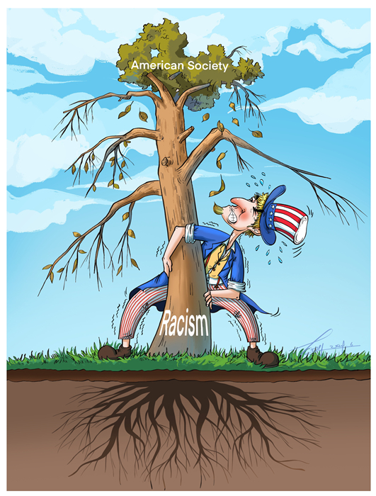 كاريكاتير: العنصرية .. مرض عميق الجذور في حقوق الانسان الأمريكية