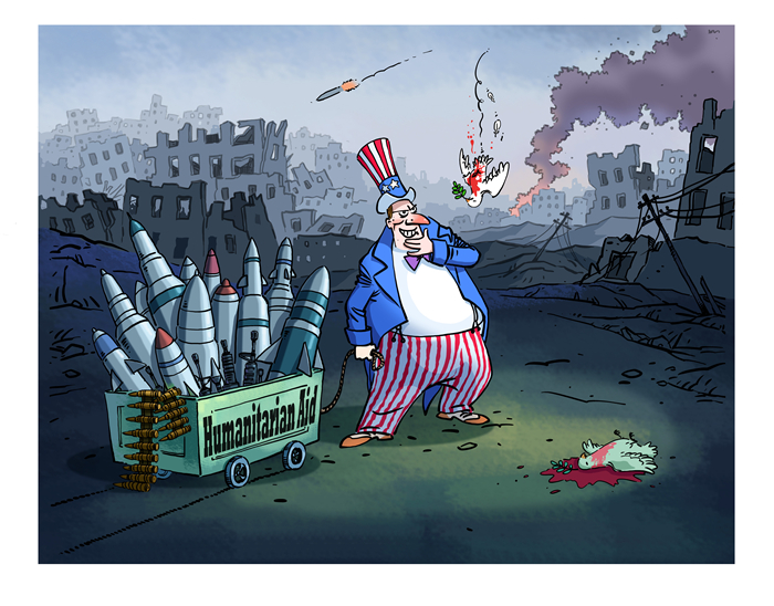 كاريكاتير: "المساعدات الإنسانية" الأمريكية .. " عرض كبير"