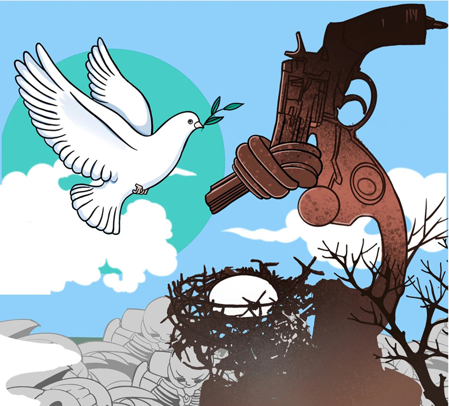 كاريكاتير: السلام هو خير للبشرية جمعاء، والحرب لن تجلب سوى الألم والدمار