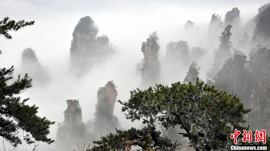 بحر السحب وضباب الصقيع يشبه لوحة الحبر الجميلة في تشانغجياجيه  (4)