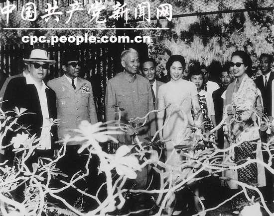 فى هذه الصورة الملتقطة، ليو شاو تشي وزوجته وانغ قوانغمي وتشن يى في زيارة إلى حديقة النباتات فى اندونيسيا.في يوم 12 ابريل إلى 16 مايو عام 1963،رافقت وانغ قوانغمي زوجها ليو شاو تشي لزيارة إندونيسيا وغيرها من أربع دول فى جنوب شرق آسيا كزوجة الرئيس، وتعتبر هذه هي المرة الأولى التى يقوم فيها رئيس صيني  بزيارة بمرافقة زوجته. 