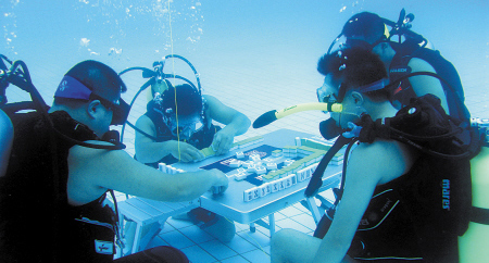طريقة لتجنب الحر:لعب الماجيانغ تحت المياه مع وجود قارورات الأكسجين