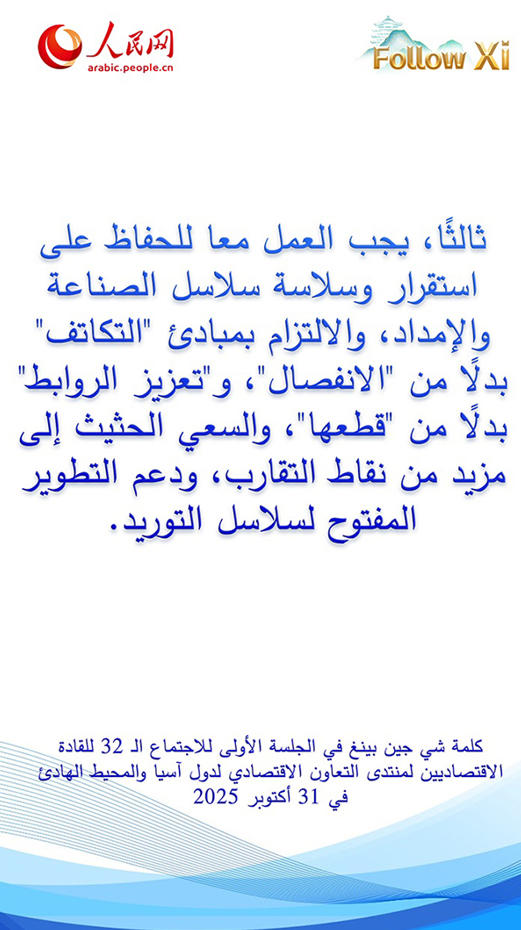 عبارات رئيسية من كلمة الرئيس شي جين بينغ في الجلسة الأولى للاجتماع الـ32 للقادة الاقتصاديين لمنتدى الأبيك